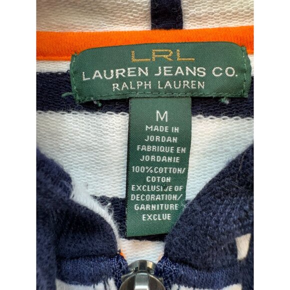 Lauren Ralph Lauren Womens Zip-Up Hoodie Jacket Sze M Navy White Striped Zip Up - Picture 2 of 10
